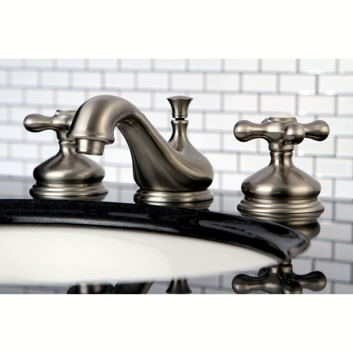 Heritage Widespread Bathroom Faucet with Brass Pop-Up in Brushed Nickel