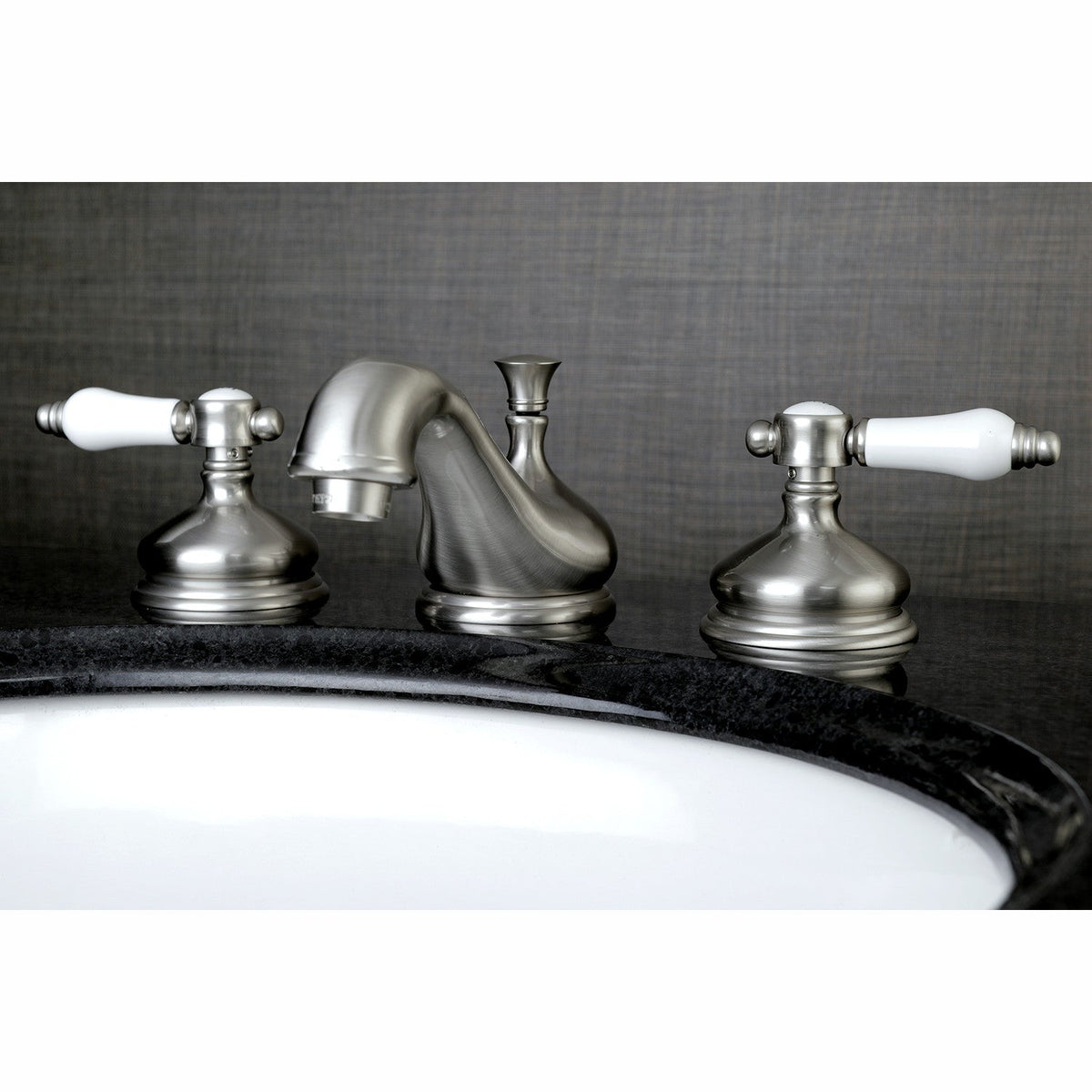 Bel-Air Widespread Bathroom Faucet with Brass Pop-Up in Brushed Nickel