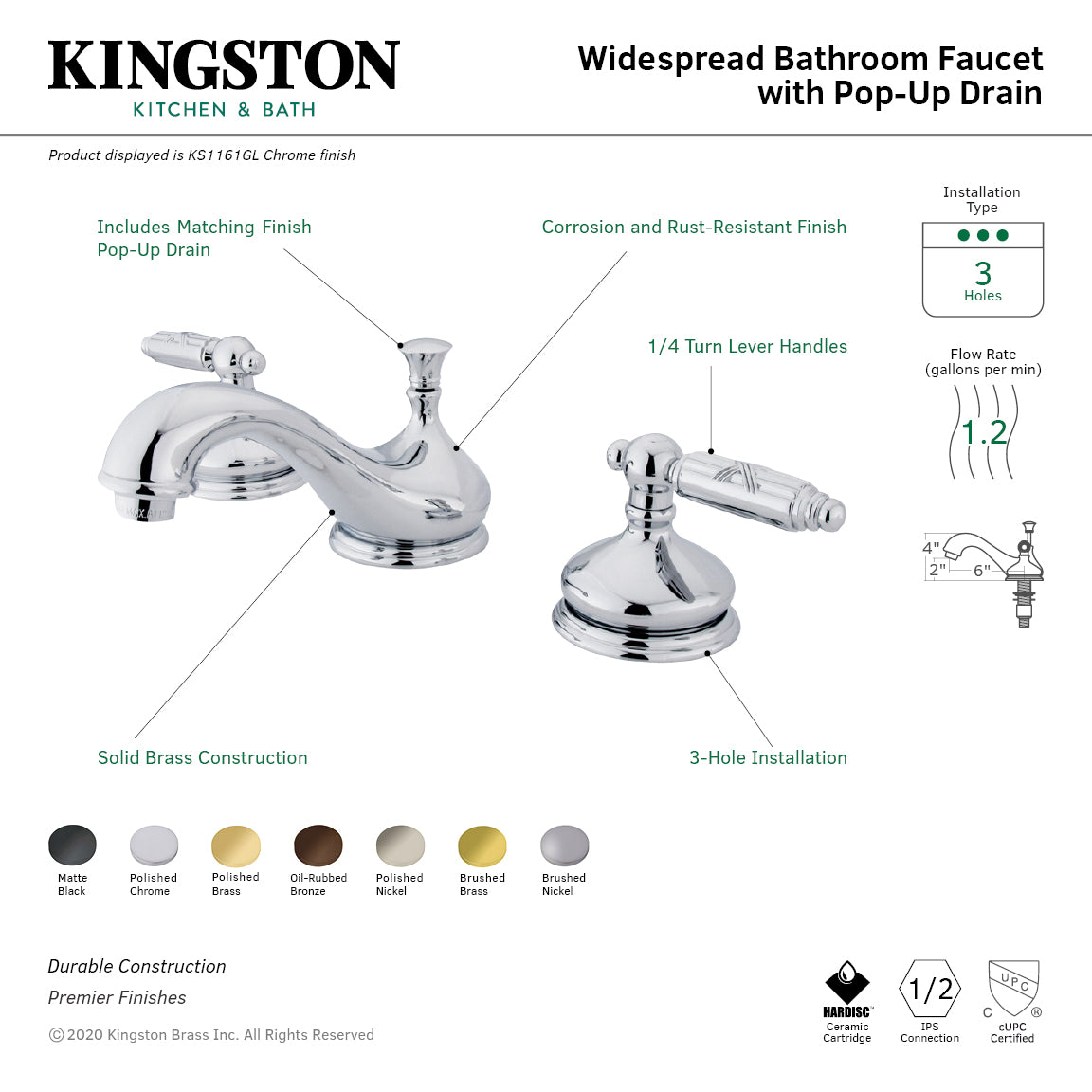 Georgian Widespread Bathroom Faucet with Brass Pop-Up in Brushed Nickel