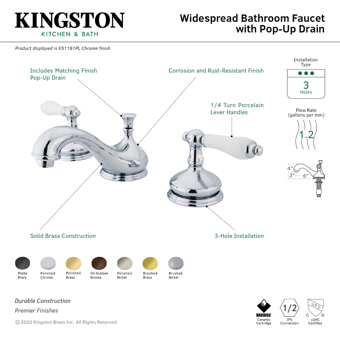 Heritage Widespread Bathroom Faucet with Brass Pop-Up in Brushed Nickel