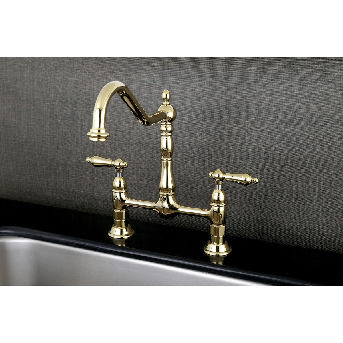 Heritage Bridge Kitchen Faucet in Polished Brass