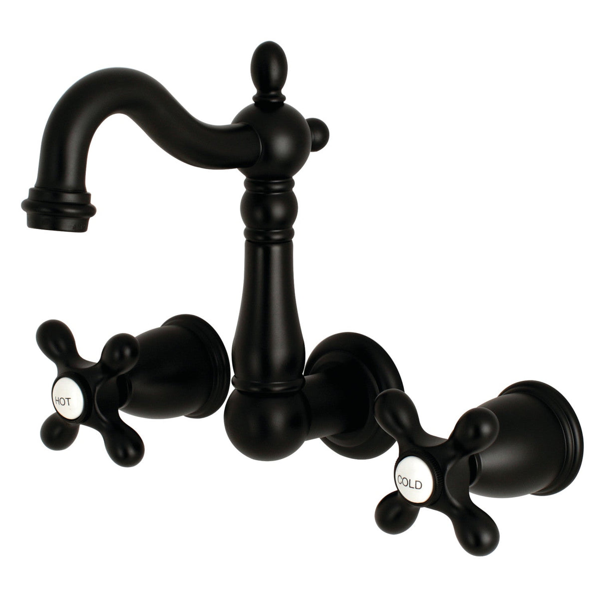Heritage Double-Handle Wall Mount Bathroom Faucet in Matte Black
