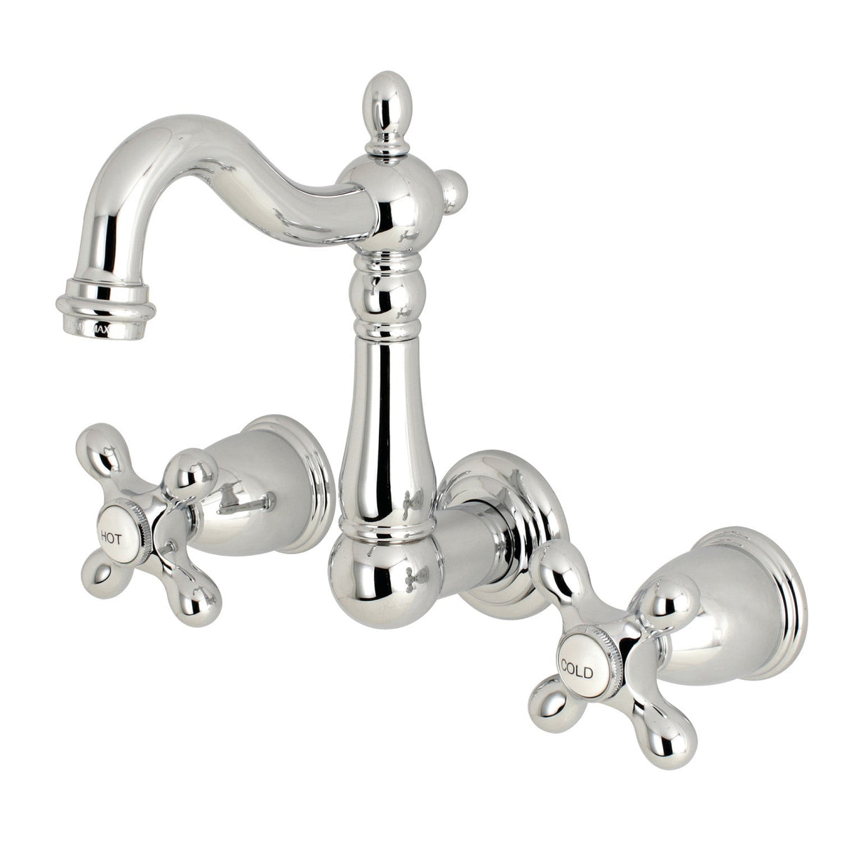 Heritage Double-Handle Wall Mount Bathroom Faucet in Polished Chrome