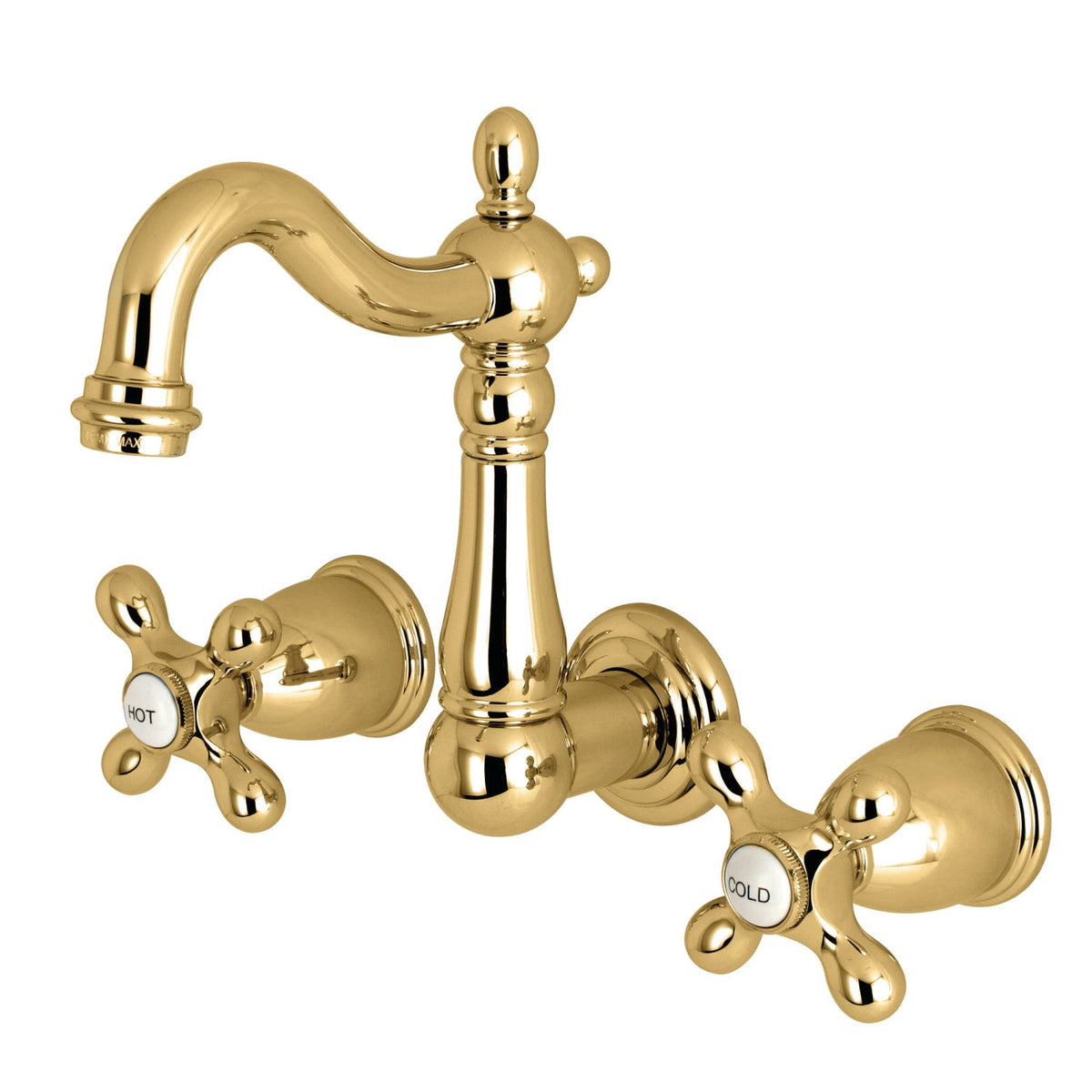 Heritage Double-Handle Wall Mount Bathroom Faucet in Polished Brass