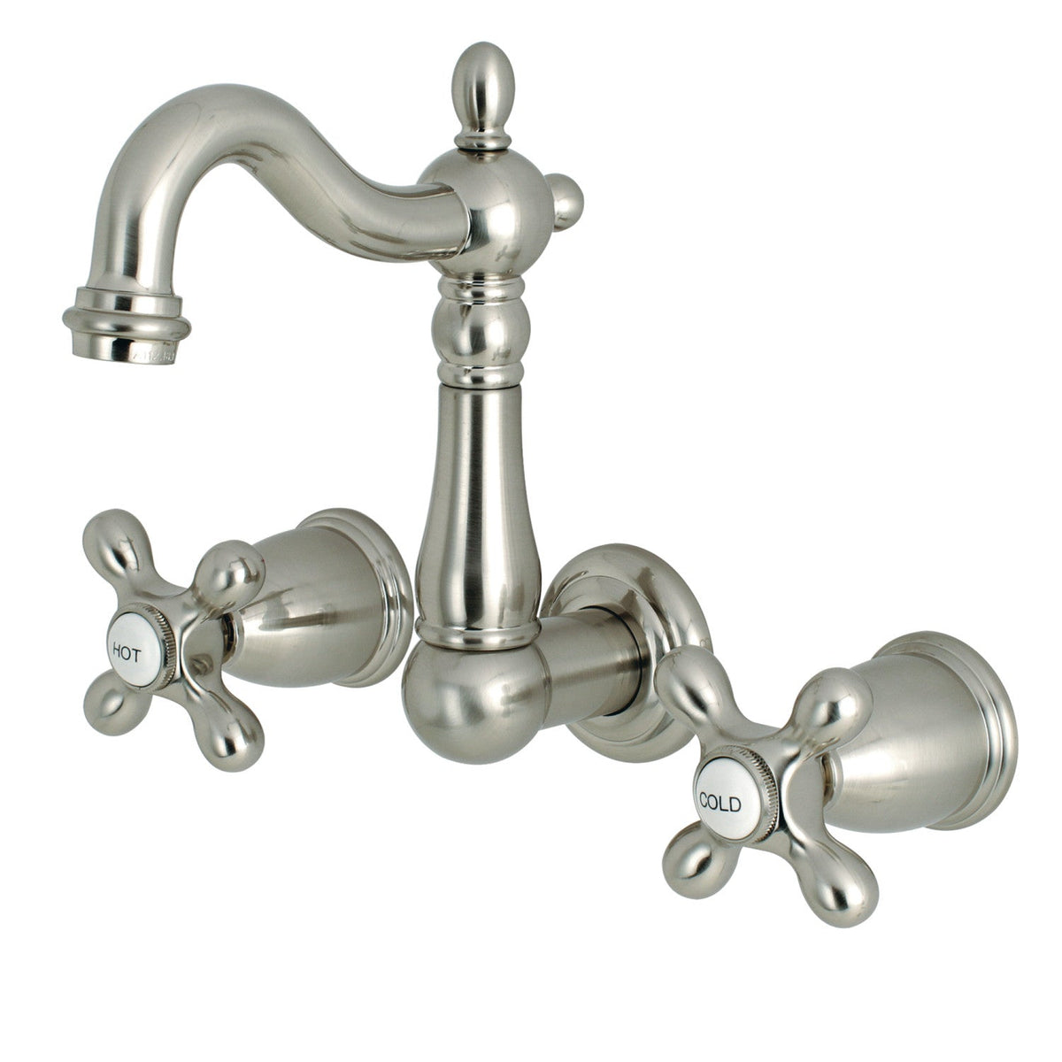 Heritage Double-Handle Wall Mount Bathroom Faucet in Brushed Nickel