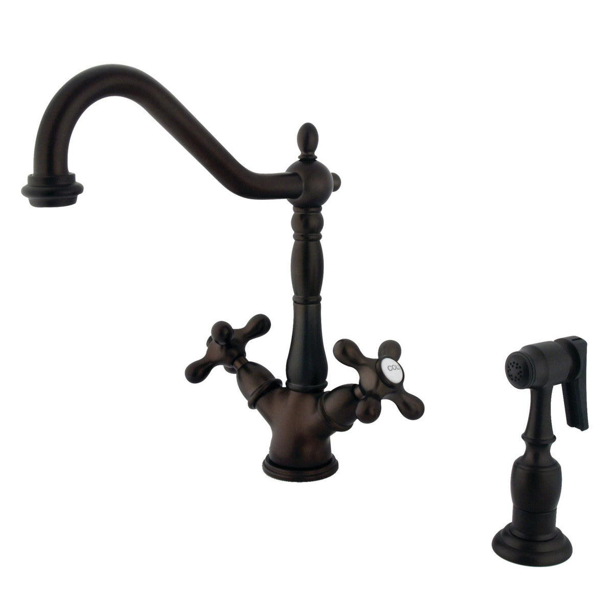 Heritage Two-Handle 2-or-4 Hole Kitchen Faucet with Deck Plate and Brass Sprayer in Oil Rubbed Bronze