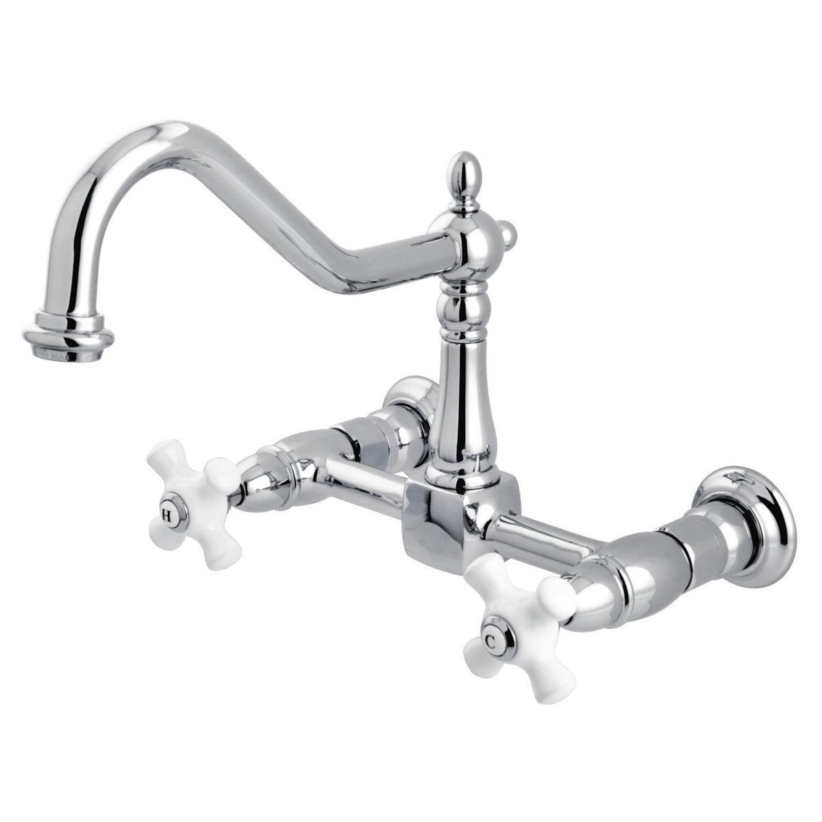Heritage Double-Handle Wall-Mount Bridge Kitchen Faucet in Polished Chrome