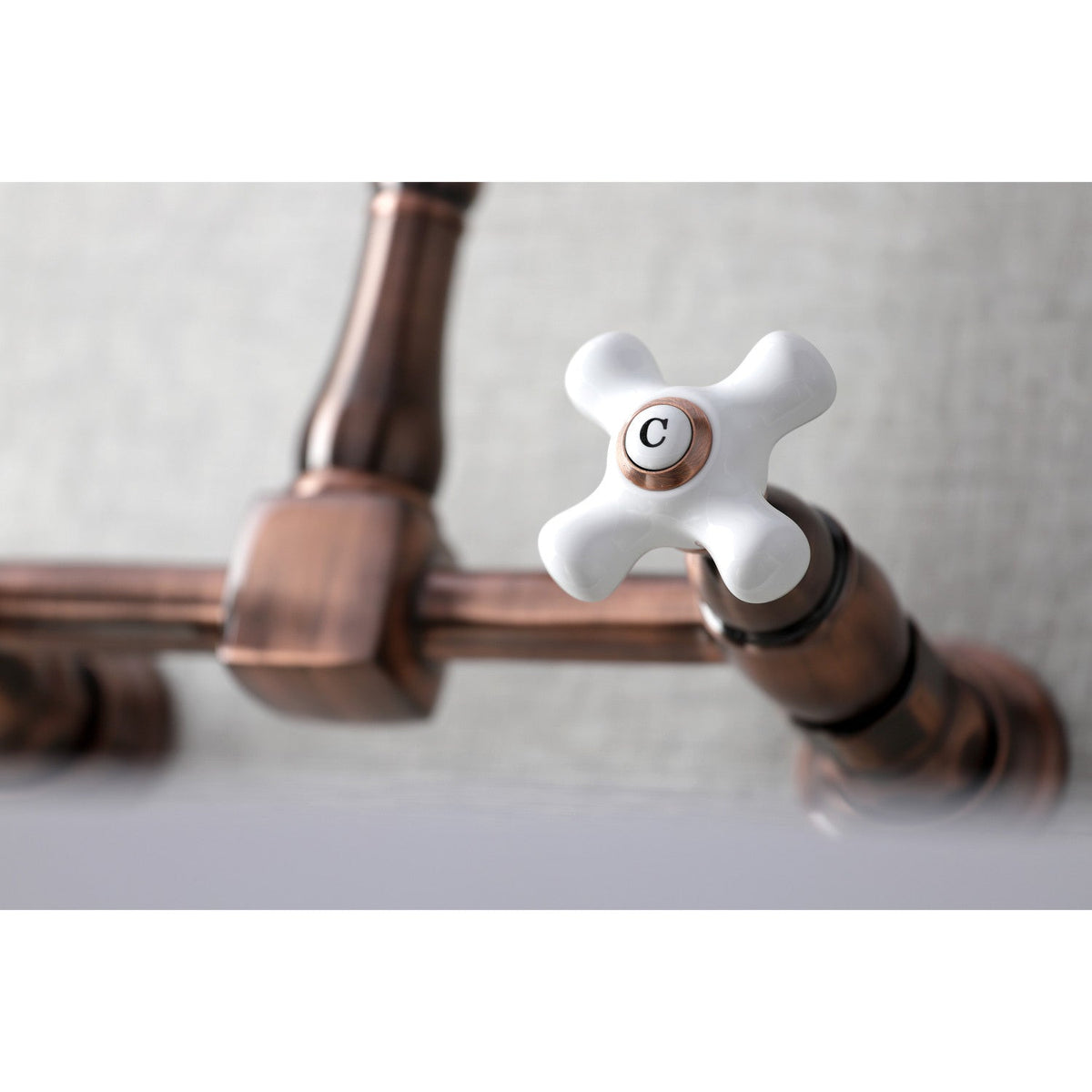 Heritage Double-Handle Wall-Mount Bridge Kitchen Faucet in Antique Copper