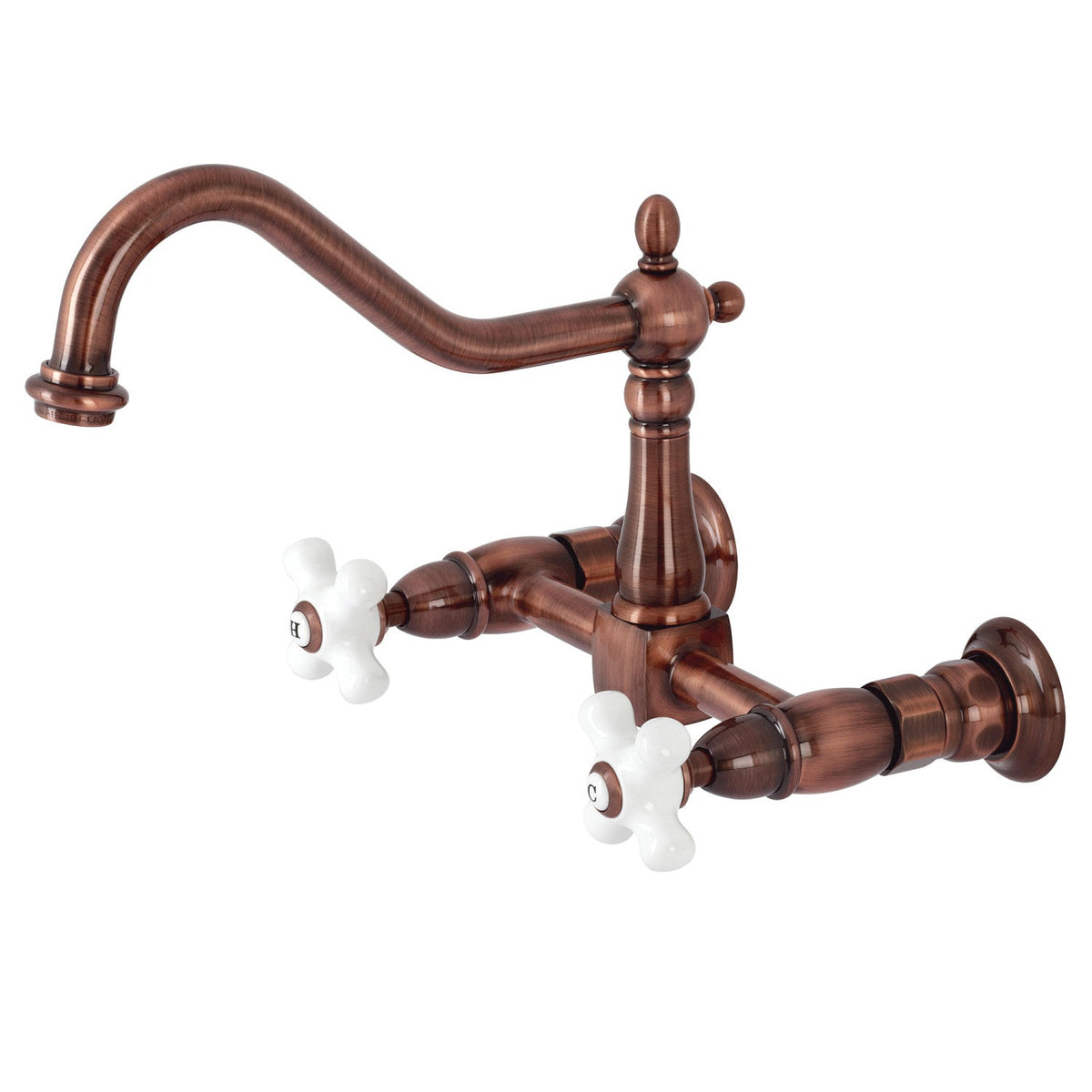 Heritage Double-Handle Wall-Mount Bridge Kitchen Faucet in Antique Copper