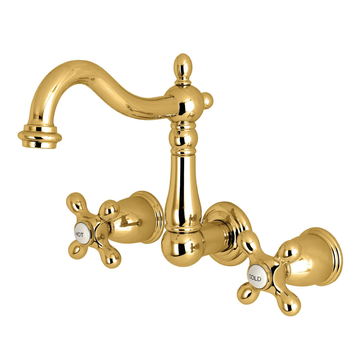 Heritage Double-Handle Wall Mount Bathroom Faucet in Polished Brass
