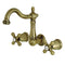 Kingston Brass Heritage Double-Handle Wall Mount Bathroom Faucet, Antique Brass (KS1253AX)