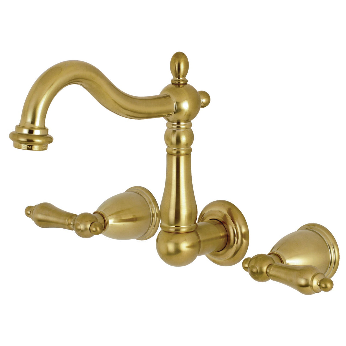Heritage Double-Handle Wall Mount Bathroom Faucet in Brushed Brass