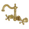 Kingston Brass Heritage Double-Handle Wall Mount Bathroom Faucet, Brushed Brass (KS1257AX)