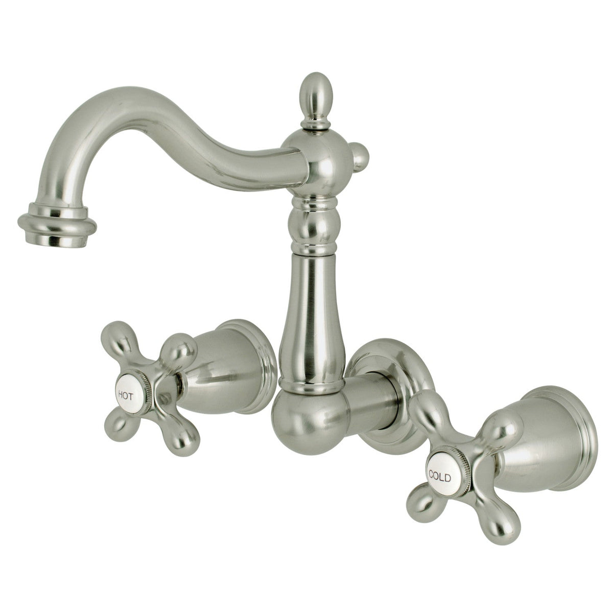 Heritage Double-Handle Wall Mount Bathroom Faucet in Brushed Nickel