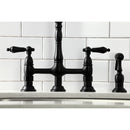 Kingston Brass Heritage Bridge Kitchen Faucet with Brass Side Sprayer, Matte Black (KS1270ALBS)
