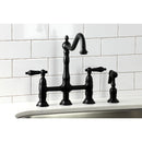 Kingston Brass Heritage Bridge Kitchen Faucet with Brass Side Sprayer, Matte Black (KS1270ALBS)
