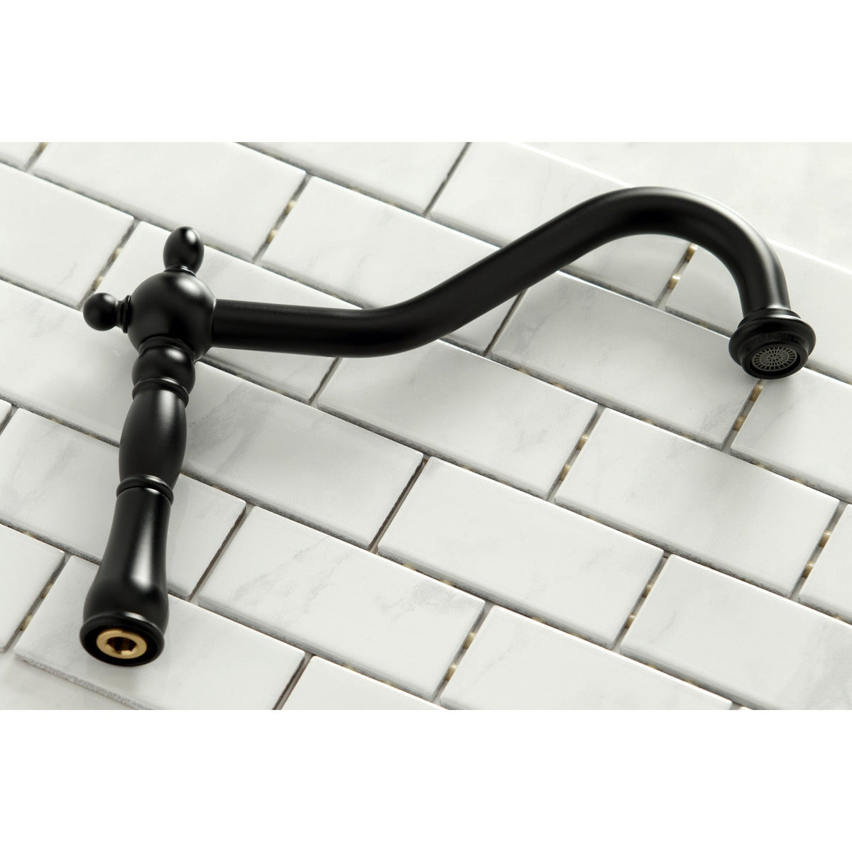 Heritage Bridge Kitchen Faucet with Brass Side Sprayer in Matte Black