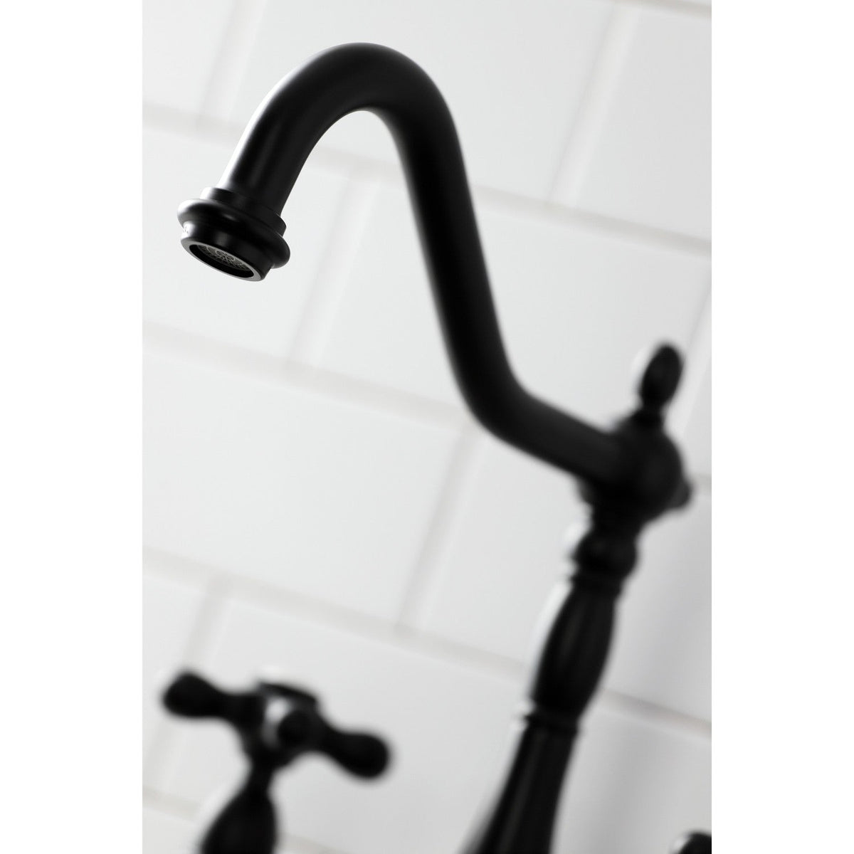 Heritage Bridge Kitchen Faucet with Brass Side Sprayer in Matte Black
