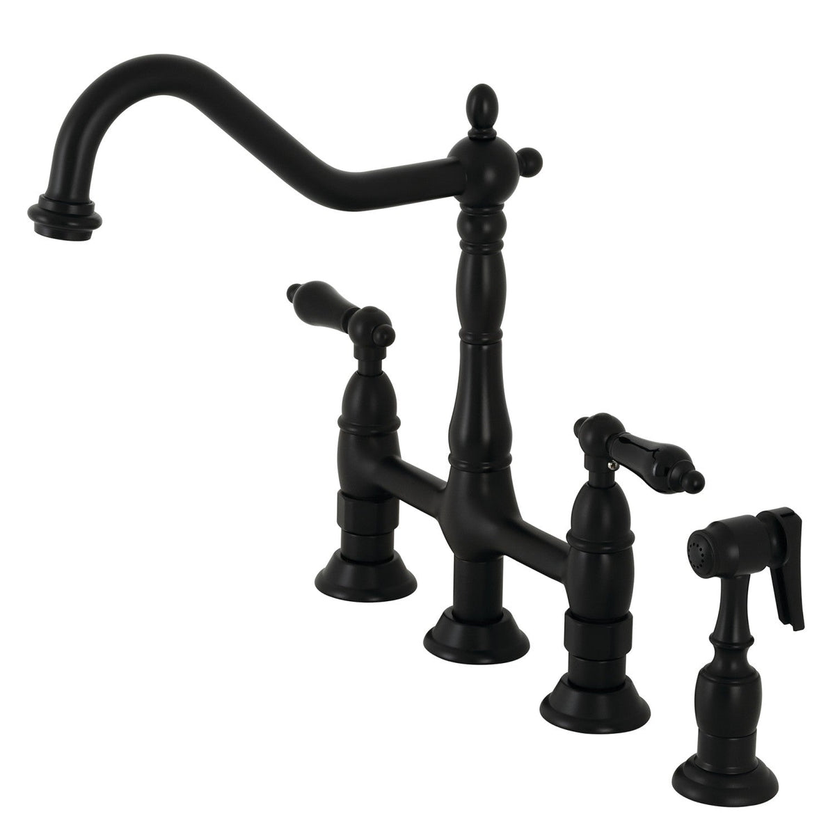 Duchess Bridge Kitchen Faucet with Brass Side Sprayer in Matte Black