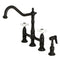 Kingston Brass Heritage Bridge Kitchen Faucet with Brass Side Sprayer, Matte Black (KS1270PXBS)