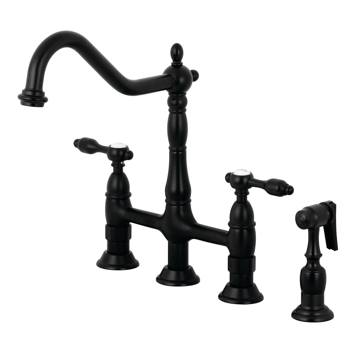 Tudor Bridge Kitchen Faucet with Brass Side Sprayer in Matte Black