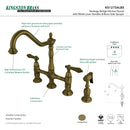 Kingston Brass Heritage Bridge Kitchen Faucet with Brass Side Sprayer, Antique Brass (KS1273ALBS)