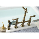 Kingston Brass Heritage Bridge Kitchen Faucet with Brass Side Sprayer, Antique Brass (KS1273ALBS)