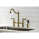 Kingston Brass Heritage Bridge Kitchen Faucet with Brass Side Sprayer, Antique Brass (KS1273ALBS)