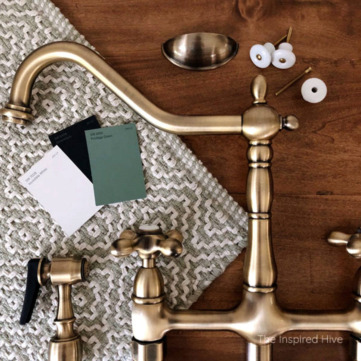 Heritage Bridge Kitchen Faucet with Brass Side Sprayer in Antique Brass