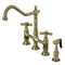 Kingston Brass Heritage Bridge Kitchen Faucet with Brass Side Sprayer, Antique Brass (KS1273AXBS)