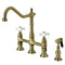 Kingston Brass Heritage Bridge Kitchen Faucet with Brass Side Sprayer, Antique Brass (KS1273PXBS)