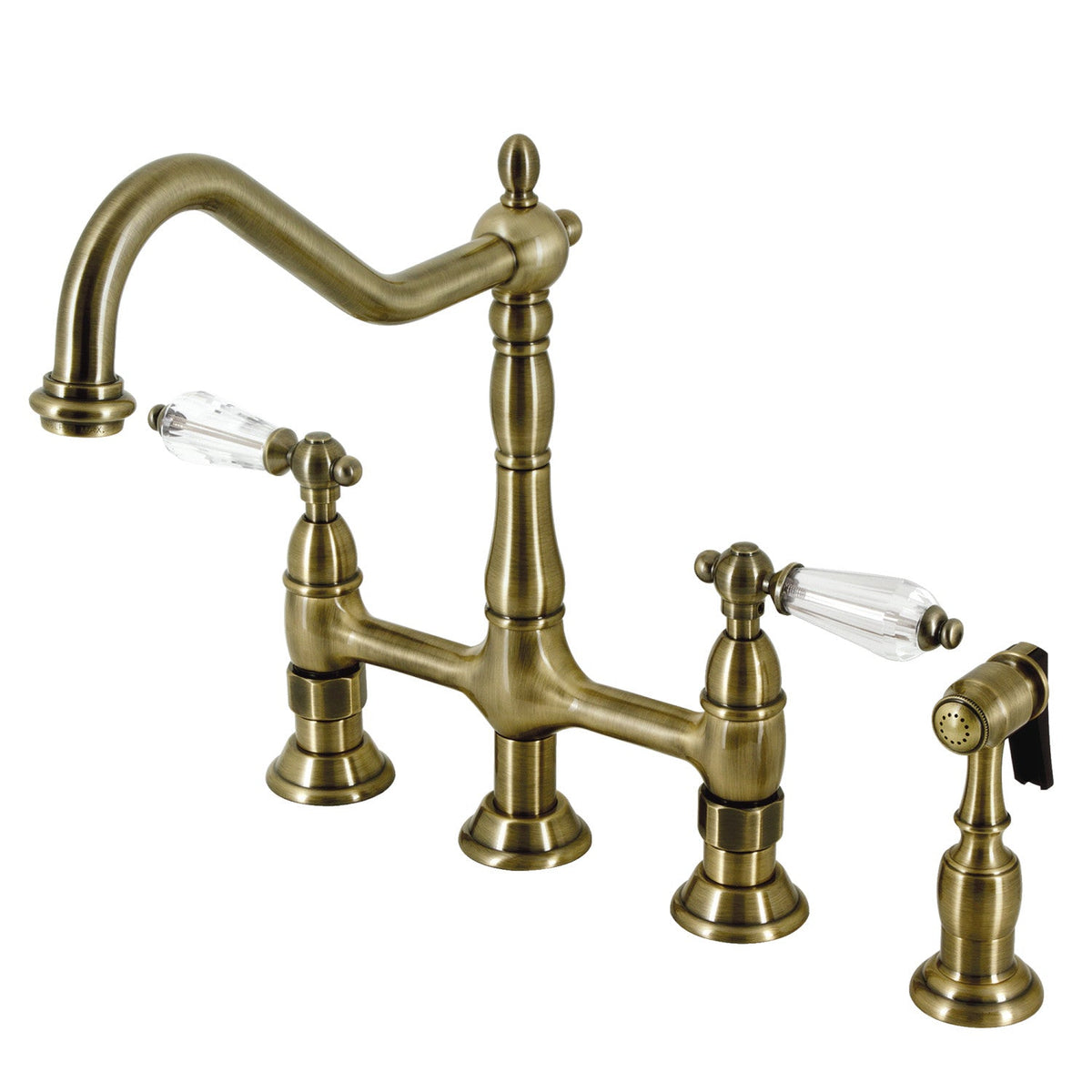 Wilshire Bridge Kitchen Faucet with Brass Side Sprayer in Antique Brass