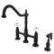Kingston Brass Heritage Bridge Kitchen Faucet with Brass Side Sprayer, Oil Rubbed Bronze (KS1275PXBS)