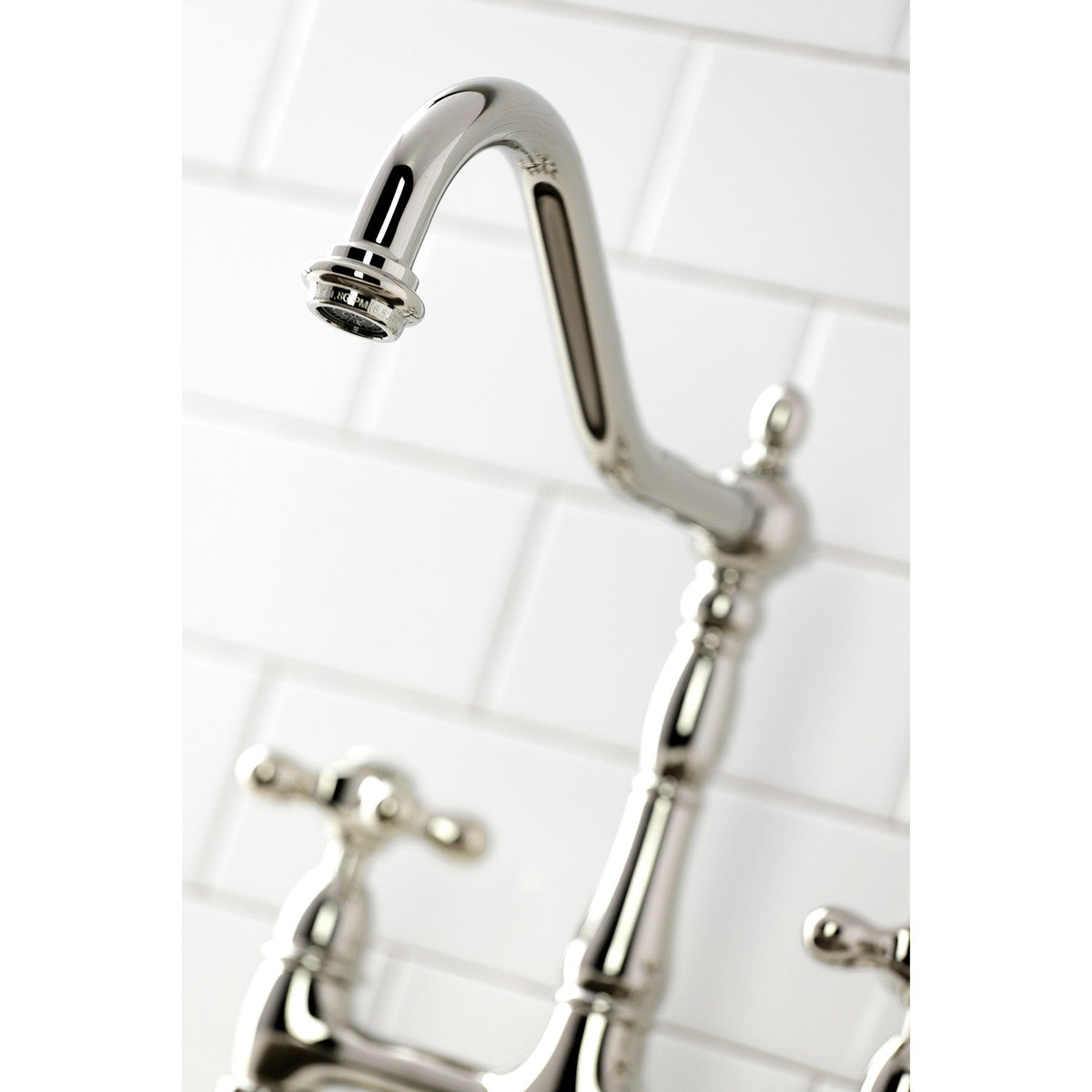 Heritage Bridge Kitchen Faucet with Brass Side Sprayer in Polished Nickel