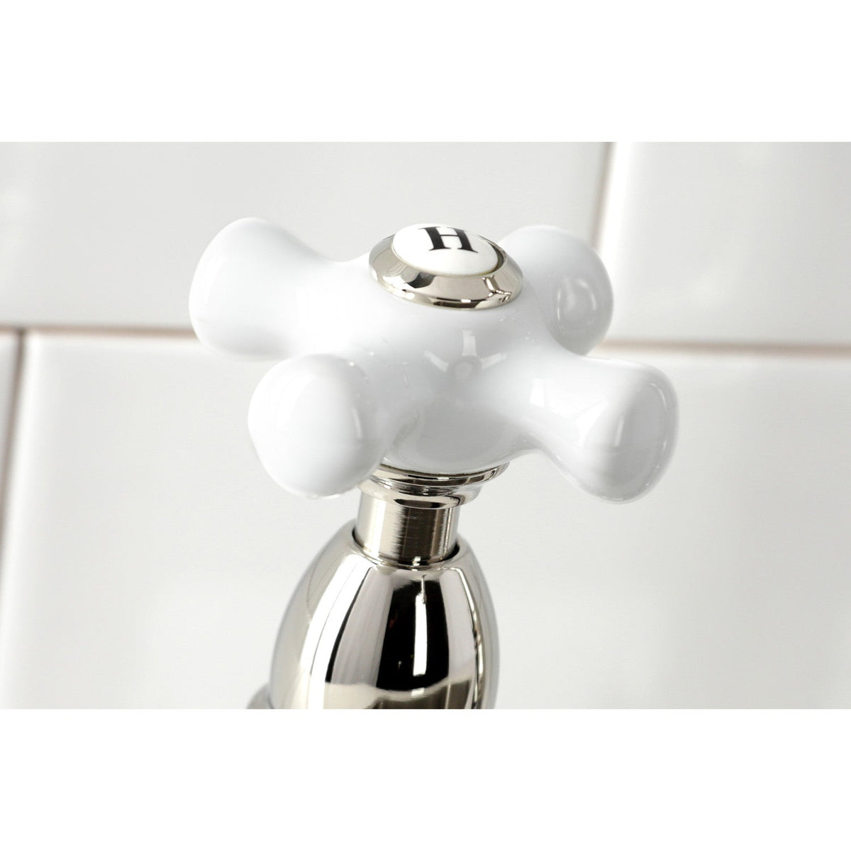 Heritage Bridge Kitchen Faucet with Brass Side Sprayer in Polished Nickel