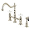 Kingston Brass Heritage Bridge Kitchen Faucet with Brass Side Sprayer, Polished Nickel (KS1276PXBS)