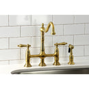 Kingston Brass Heritage Bridge Kitchen Faucet with Brass Side Sprayer, Brushed Brass (KS1277ALBS)