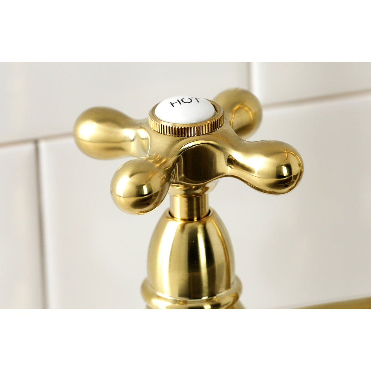 Heritage Bridge Kitchen Faucet with Brass Side Sprayer in Brushed Brass
