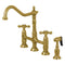 Kingston Brass Heritage Bridge Kitchen Faucet with Brass Side Sprayer, Brushed Brass (KS1277AXBS)