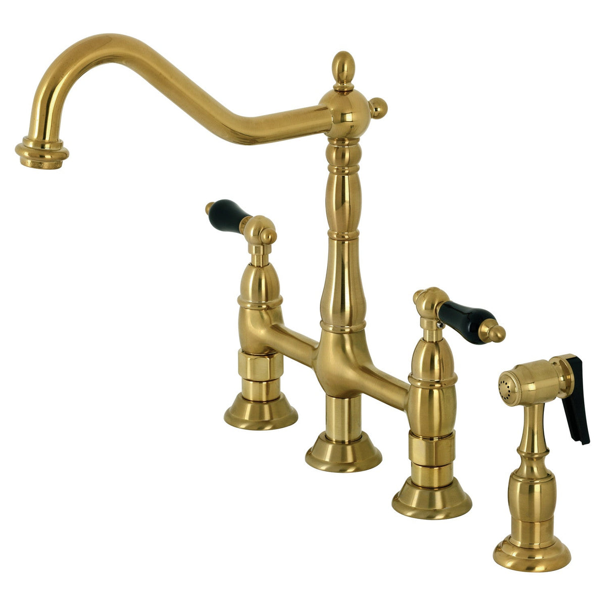 Duchess Bridge Kitchen Faucet with Brass Side Sprayer in Brushed Brass