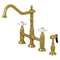 Kingston Brass Heritage Bridge Kitchen Faucet with Brass Side Sprayer, Brushed Brass (KS1277PXBS)
