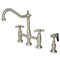 Kingston Brass Heritage Bridge Kitchen Faucet with Brass Side Sprayer, Brushed Nickel (KS1278AXBS)