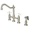 Kingston Brass Heritage Bridge Kitchen Faucet with Brass Side Sprayer, Brushed Nickel (KS1278PXBS)