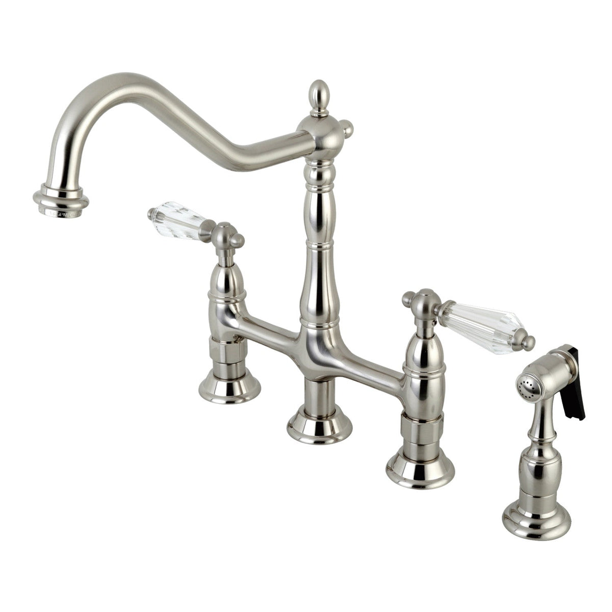 Wilshire Bridge Kitchen Faucet with Brass Side Sprayer in Brushed Nickel