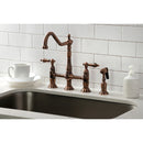 Kingston Brass Heritage Bridge Kitchen Faucet with Brass Side Sprayer, Antique Copper (KS127ALBSAC)