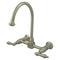 Kingston Brass Restoration Double-Handle Wall-Mount Bridge Kitchen Faucet, Brushed Nickel (KS1298AL)