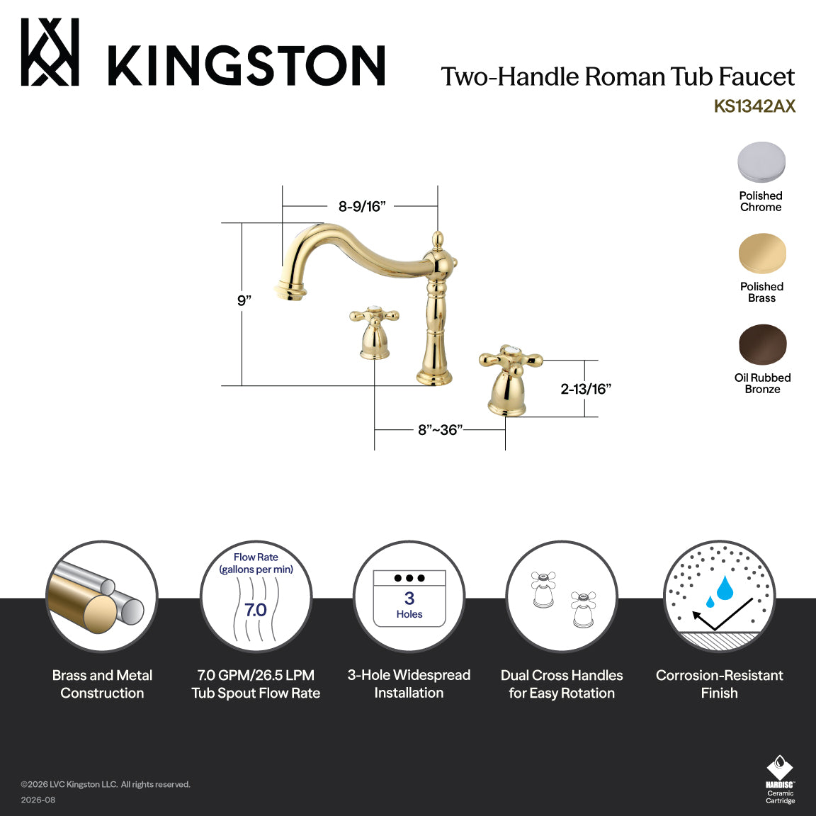 Heritage Two-Handle Deck Mount Roman Tub Faucet in Polished Chrome