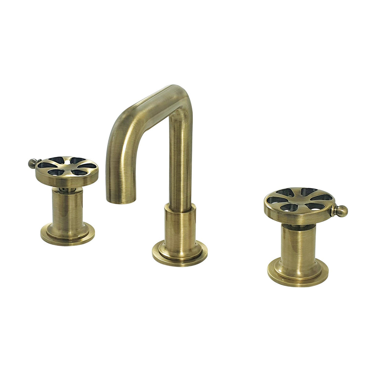 Belknap Widespread Bathroom Faucet with Push Pop-Up Drain in Antique Brass