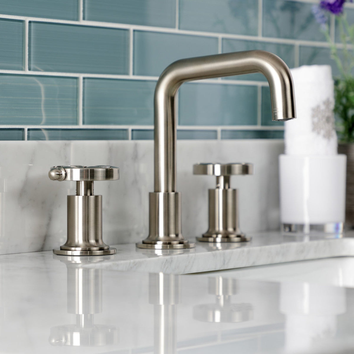 Belknap Widespread Bathroom Faucet with Push Pop-Up Drain in Brushed Nickel