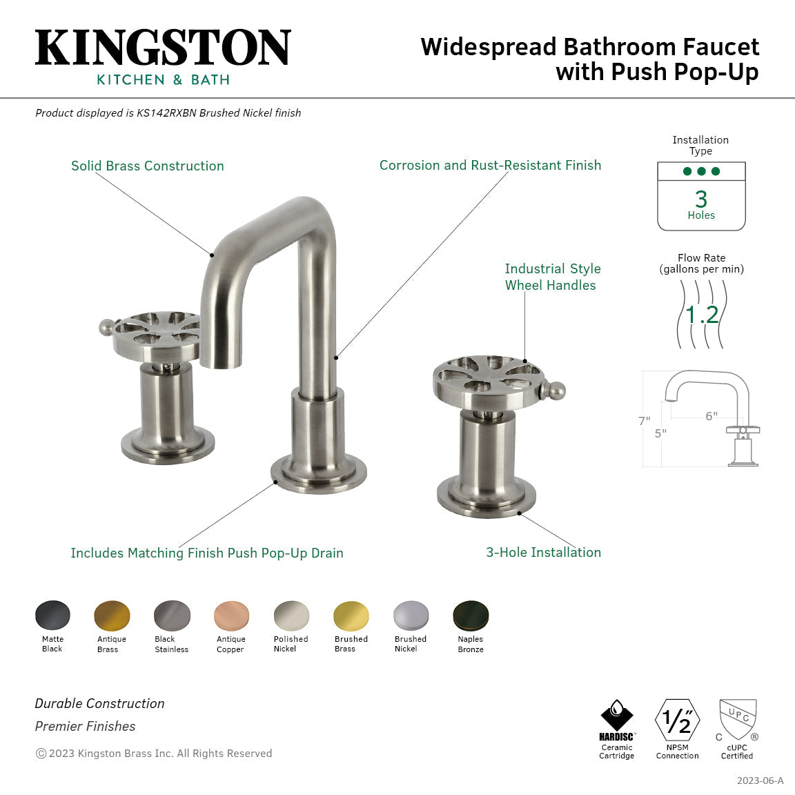 Belknap Widespread Bathroom Faucet with Push Pop-Up Drain in Naples Bronze